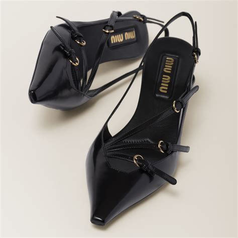 slingback miu miu|Black Brushed Leather Slingbacks With Buckles .